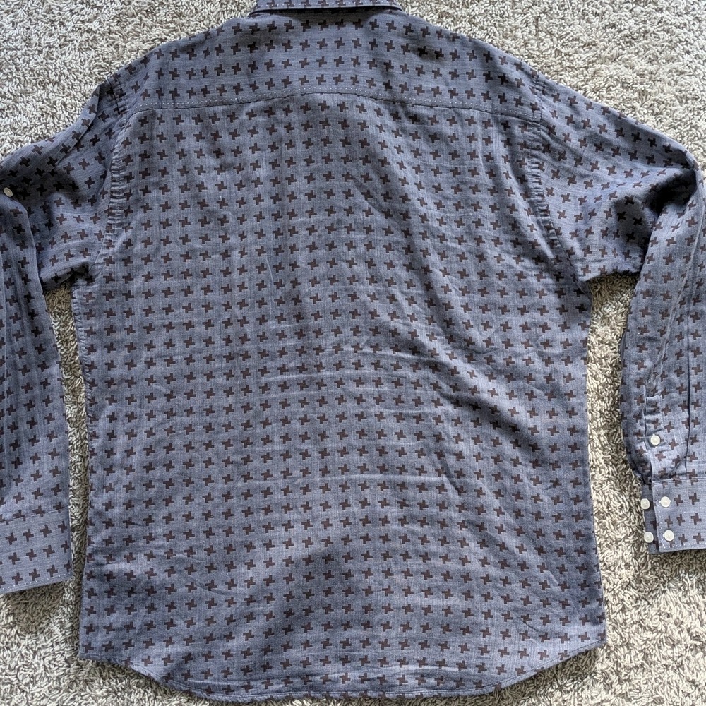 Bogosse Shirt Mens Size 6 (2X) Chambray Blue Brown Geometric Long Sleeve Button - Picture 3 of 8